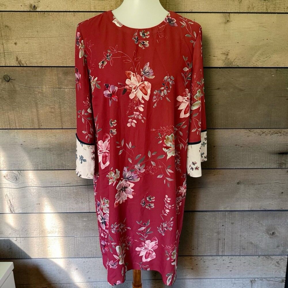NEW Women's J. Jill W Potry BB Shift Dress Floral Chiffon 3/4 Sleeve M Medium